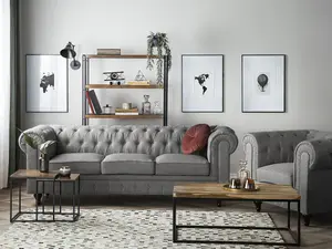 Fabric Living Room Set Grey CHESTERFIELD Big