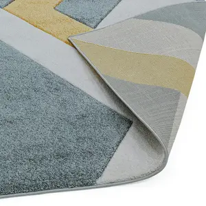 Grey Multi Geometric Modern Easy to clean Rug for Dining Room-200cm X 290cm