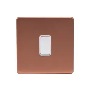 Brushed Copper Screwless Plate 10A 1 Gang 2 Way Light Switch - White Trim - SE Home