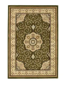 Green Traditional Easy to Clean Bordered Floral Rug For Dining Room-80cm X 140cm