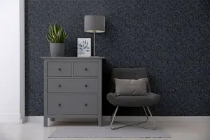 Hotel Luxe Textured Marble Navy / Silver Wallpaper