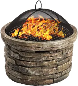 Centurion Supports Fireology SAMUI Khaki Majestic Garden Fire Pit Brazier and Barbecue with Eco-Stone Finish