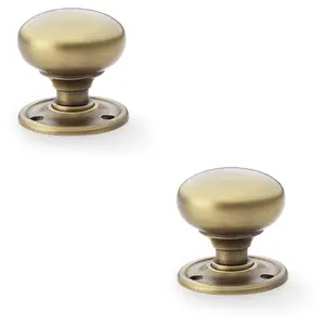 2 PACK - SOLID BRASS Mortice Smooth Mushroom Door Knob - Antique Brass 51mm Diameter