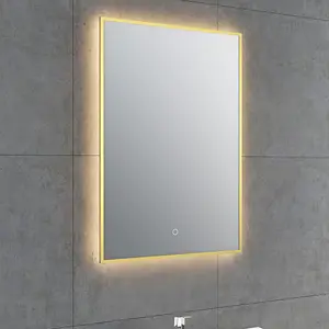 Rio Brushed Gold  Framed Backlit LED Bathroom Mirror with Dual Light (W)45cm (H)72cm