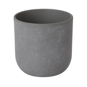 Verve Grey Concrete effect Clay Speckle Cylindrical Plant pot (Dia) 14.2cm, (H)13.5cm, 1.3L