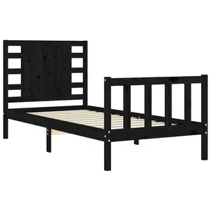 Berkfield Bed Frame with Headboard Black Small Single Solid Wood