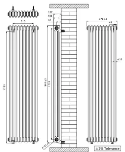 Right Radiators 1800x472 mm Vertical Traditional 3 Column Cast Iron Style Radiator Black