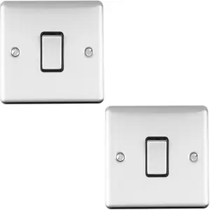 2 PACK 1 Gang Single INTERMEDIATE Light Switch SATIN STEEL & Black 10A Rocker