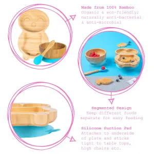 Tiny Dining - Penguin Bamboo Suction Baby Feeding Set - Blue - 4pc