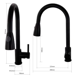 Kitchen Sink Taps Mixer with Pull Out Spray High Arc Pull Down Stainless Steel Kitchen Faucet Matte Black