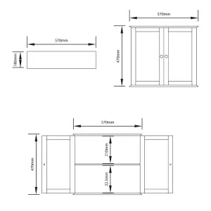 Lassic Hayle Matt Grey Double Bathroom Wall cabinet Mirrored (H)47cm (W)57cm