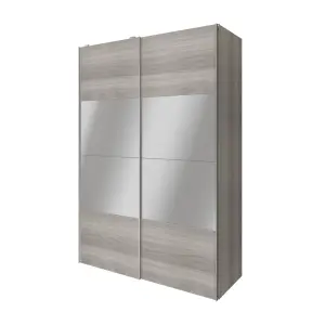 GoodHome Atomia Freestanding Grey oak effect Particle board Mirrored Wardrobe (H)2250mm (W)1500mm (D)655mm