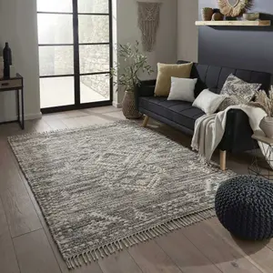 Melrose Blended Serenity Frilled End Charcoal Medium Area Rug 120/170cm