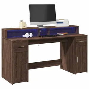 Berkfield Desk with LED Lights Brown Oak 160x55x91 cm Engineered Wood