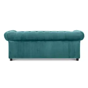 Ashbourne Chesterfield Large Teal Velvet Fabric 3 Seater Sofa Studded Design