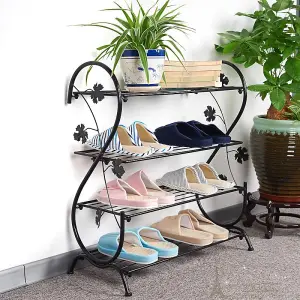 4 Tier Black Metal Shoe Rack Shoe Storage Organizer Shoe Shelf