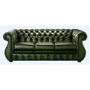 Chesterfield 3 Seater Antique Green Leather Sofa Bespoke In Kimberley Style