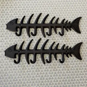 Cast Iron Fish Bone Wall Hook Racks (Pack of 2)