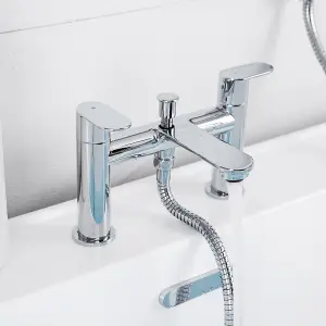 BATHWEST Bath Taps with Shower,Bathroom Square Tub Mixer Taps Dual Lever Bath Filler Tap Chrome