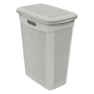 Plastic Laundry Hamper with Handles Light Grey