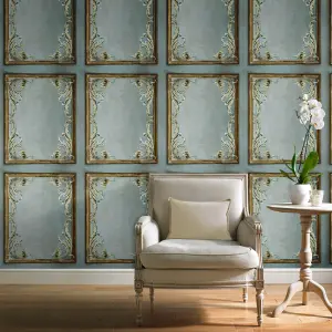 Paul Moneypenny Grey Rococo Plaster Panel Wallpaper for Grandeco