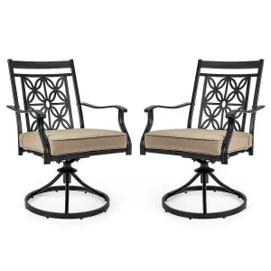 Costway 2 Piece Patio Metal Swivel Chairs Outdoor Bistro Dining Chair Set w/ Soft Cushion