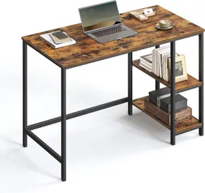 VASAGLE Workstation Table, Computer Desk, Writing Table with Shelves, Desk, Steel Frame, Industrial, Rustic Brown and Black