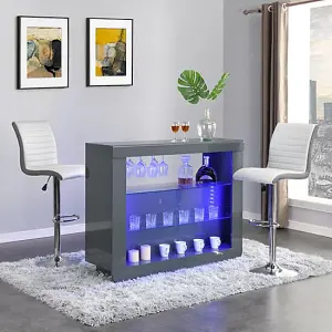 Fiesta Grey High Gloss Bar Table With 2 Ritz White Grey Stools