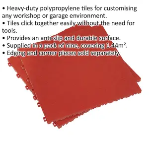 9 Pack Durable Red Treadplate Floor Tiles for Garage and Workshop