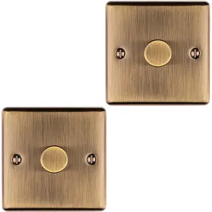 2 PACK 1 Gang 400W LED 2 Way Rotary Dimmer Switch ANTIQUE BRASS Dimming Light