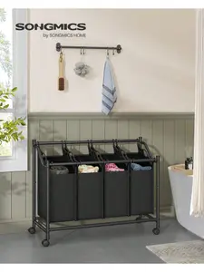 SONGMICS Rolling Laundry Sorter, Laundry Basket With 4 Removable Bags, Laundry Hamper, Laundry Trolley, For Laundry Room