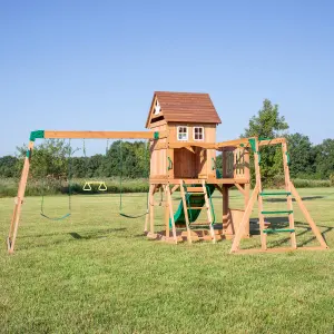 Backyard Discovery Montpelier Wooden Climbing Frame with 2 x Swings, Trapeze and 1 x Slide