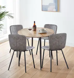 Hallowood Furniture Cullompton Round Dining Table 90cm with 4 Grey Faux Leather Chairs