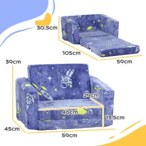 AIYAPLAY 2 in 1 Kids Folding Bed with Glow in The Dark Cosmic Design, Blue