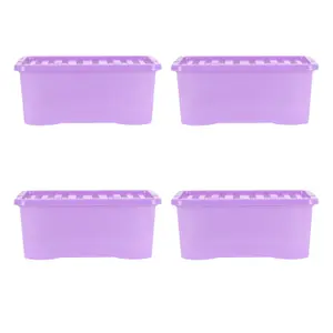 Wham Crystal Sparkle 4x 45L Plastic Storage Boxes with Lids Sparkle Lavender (Purple). Medium Size, Strong (Pack of 4, 45 Litre)