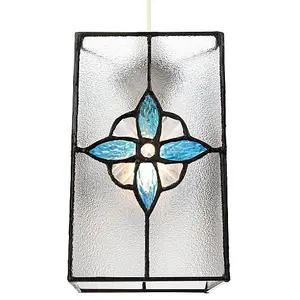 Traditional Clear Glass Tiffany Style Pendant Light Shade with Teal Panels