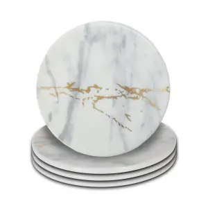 Interiors By Premier Elegant Luxe Set Of 4 Coasters, Marble Design Round Set Of 4 Coasters For Kitchen, Versatile White Coasters