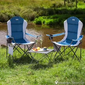 Padded Camping Chair High Back Portable Folding Outdoor Seat Trail (Twin Pack) - Blue