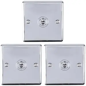 3 PACK 1 Gang Single Retro Toggle Light Switch POLISHED CHROME 10A 2 Way Plate