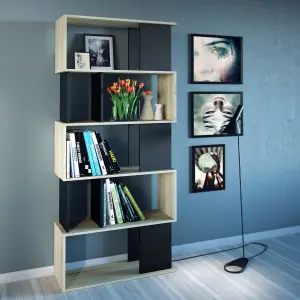 Maze Open Bookcase 4 Shelves in Oak and Black