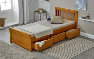 Mission Solid Wooden Storage Bed Frame 3ft Single - Honey