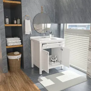 Kardelen Freestanding Single Bathroom Vanity with One Tap Hole Marble Basin White