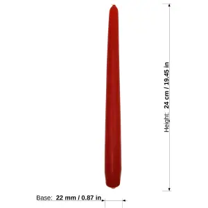 Tapered Dinner Candles, Pack of 10, Unscented, Long Burning Time, 24 cm / 19.45" (Red, Matt)