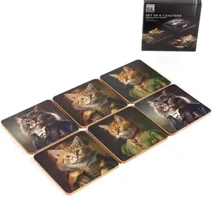 Something Different Cat Portrait Coaster (Pack of 6) Black/Multicoloured (One Size)