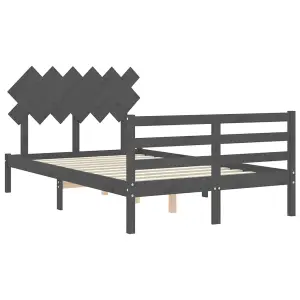 Berkfield Bed Frame with Headboard Grey Double Solid Wood