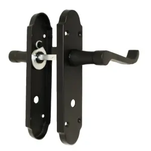 Epsom Door Handle Bathroom Lock Scroll Lever - Matt Black Chrome Pack Hinges