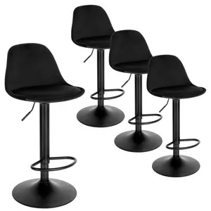 Aljosha Swivel Upholstered Adjustable Height Counter Stool with Metal Frame (Set of 4) Black