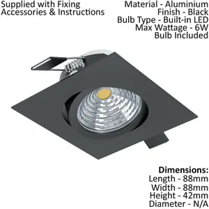 Wall / Ceiling Flush Downlight Black Aluminium 6W Built in LED 2700K