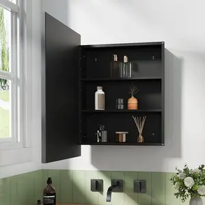 71cm H Black Wall-Mount Rectangular Bathroom Storage Mirror Cabinet