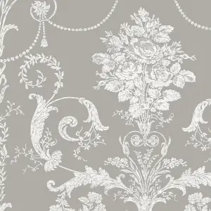 Laura Ashley Josette Steel Damask Smooth Wallpaper